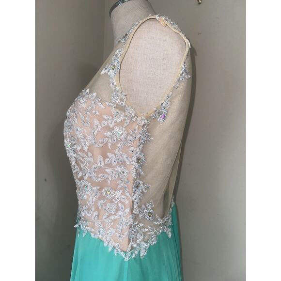 Glam Gurlz Green Prom Formal Dress Ballgown Hand Beaded Lace Rhinestone Sz 12 - Picture 9 of 16